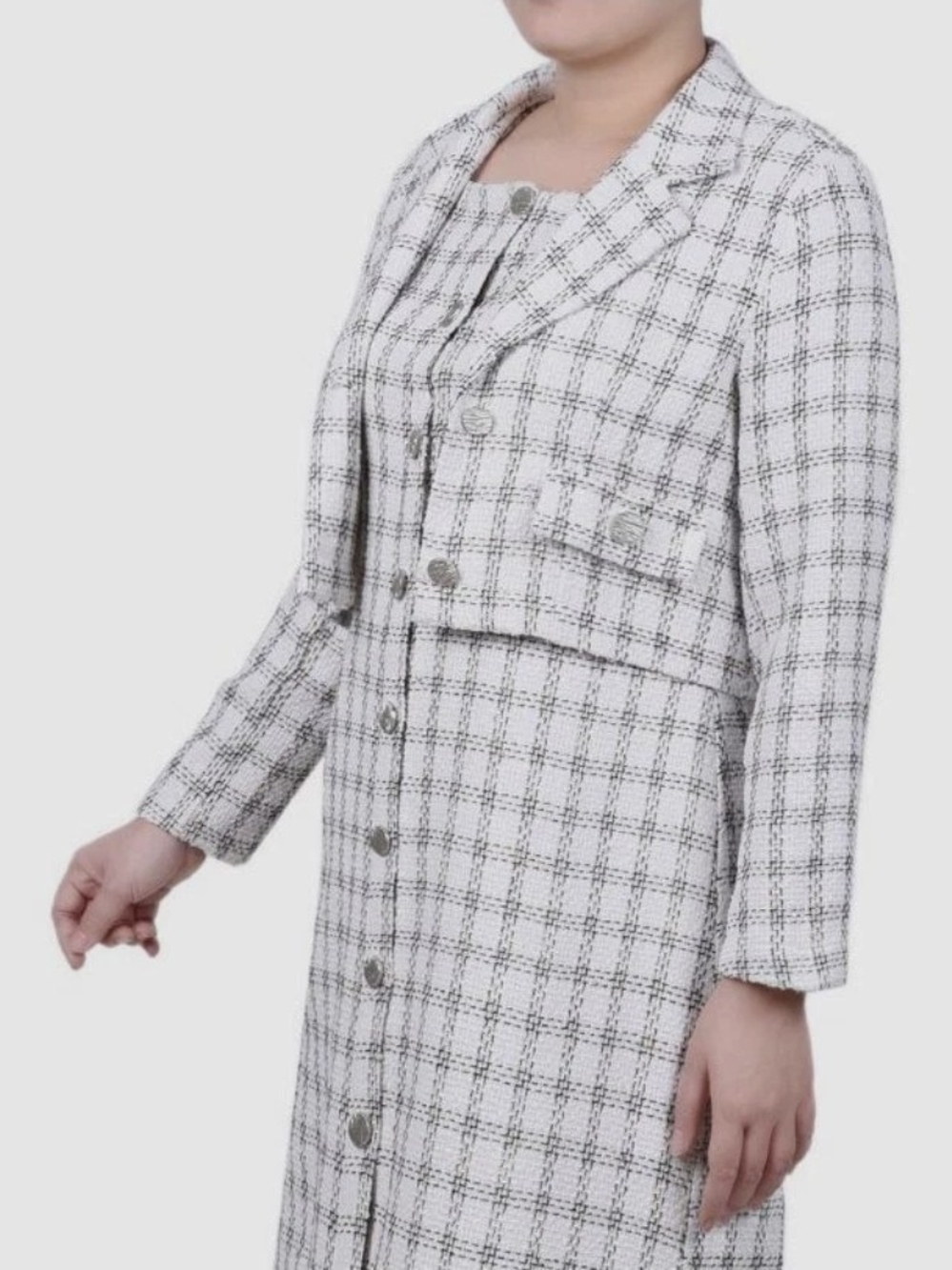 NWT NY Collection Plaid Tweed 2-Piece Dress & Jacket Set Plus Size 2X #0460